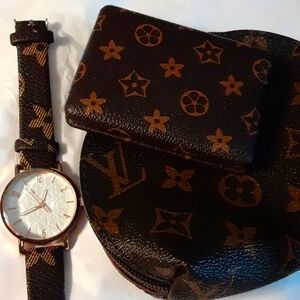 3 pc set. Flower pocket accessories. All NEW. Mini cosmetic bag, watch, mirror.